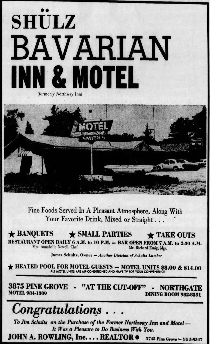 Smiths Motel (Northway Inn, Gaslite Motor Lodge, Shulz Bavarian Inn & Motel) - July 4 1969 Ad